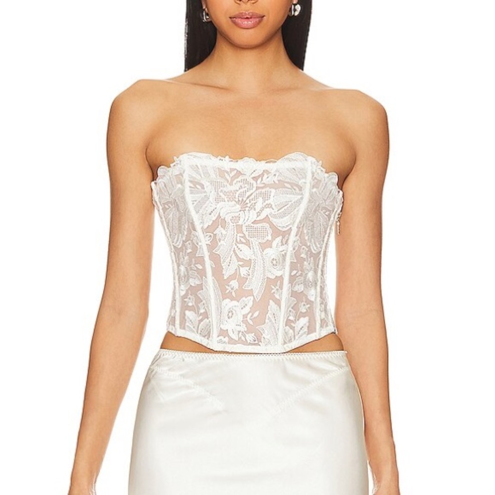 Fleur du Mal Lola bow-embroidered corset top in ivory